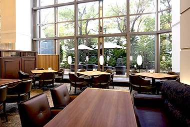 ライトアップされた夜のガーデンテラスの画像